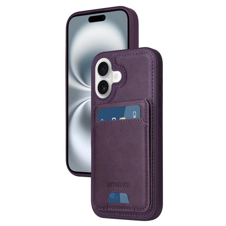 For iPhone 16 BETOPNICE Vertical Flip Detachable MagSafe Wallet Phone Case(Purple)