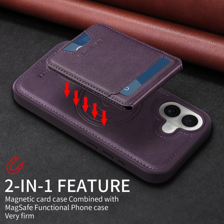 For iPhone 16 BETOPNICE Vertical Flip Detachable MagSafe Wallet Phone Case(Purple)