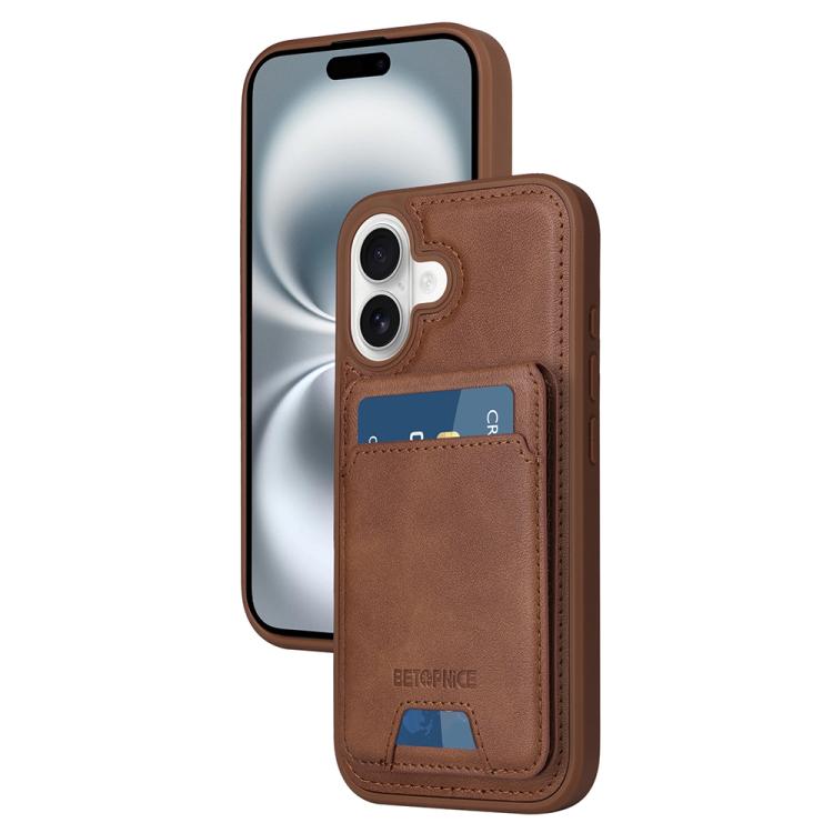For iPhone 16 BETOPNICE Vertical Flip Detachable MagSafe Wallet Phone Case(Brown)