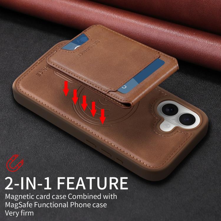 For iPhone 16 BETOPNICE Vertical Flip Detachable MagSafe Wallet Phone Case(Brown)