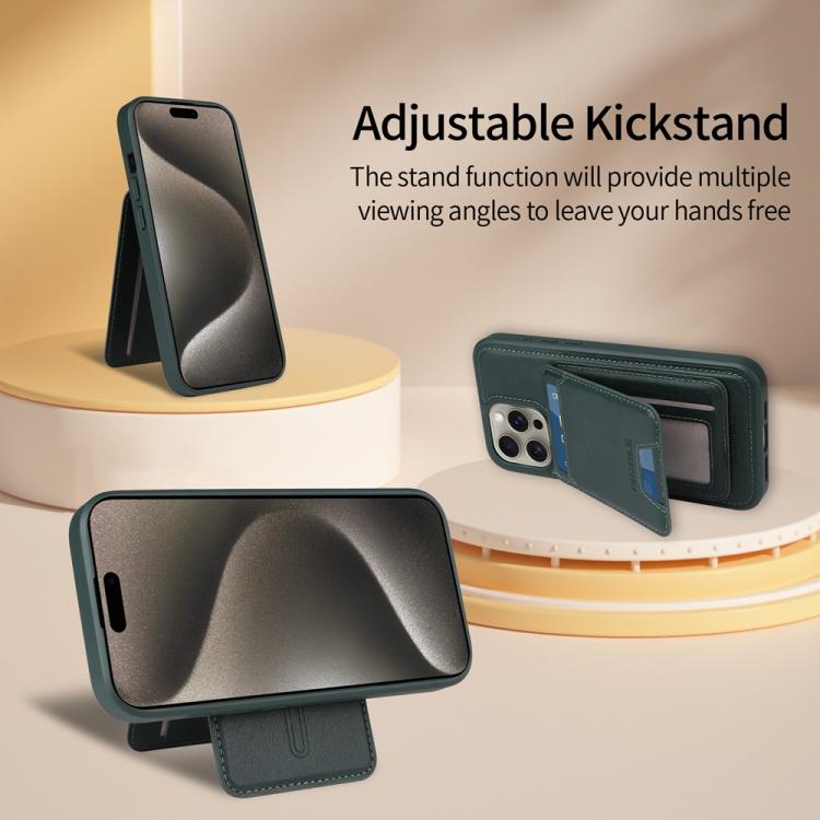 For iPhone 15 Pro Max BETOPNICE Vertical Flip Detachable MagSafe Wallet Phone Case(Green)