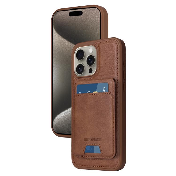 For iPhone 15 Pro Max BETOPNICE Vertical Flip Detachable MagSafe Wallet Phone Case(Brown)