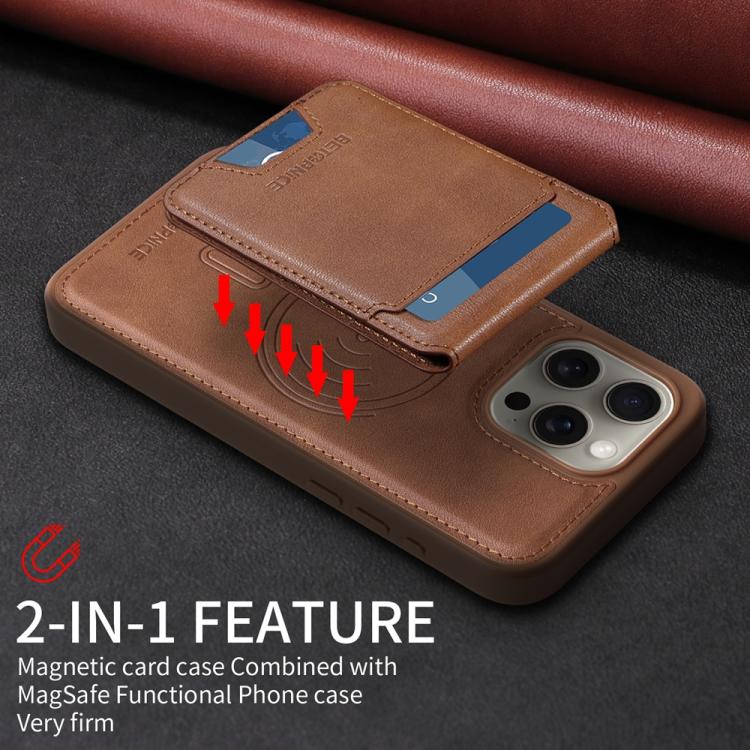 For iPhone 15 Pro Max BETOPNICE Vertical Flip Detachable MagSafe Wallet Phone Case(Brown)