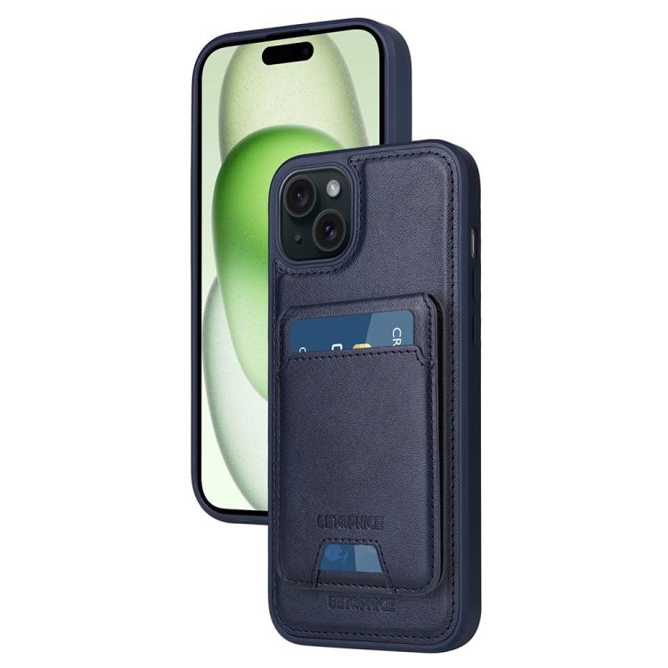 For iPhone 15 Plus BETOPNICE Vertical Flip Detachable MagSafe Wallet Phone Case(Blue)
