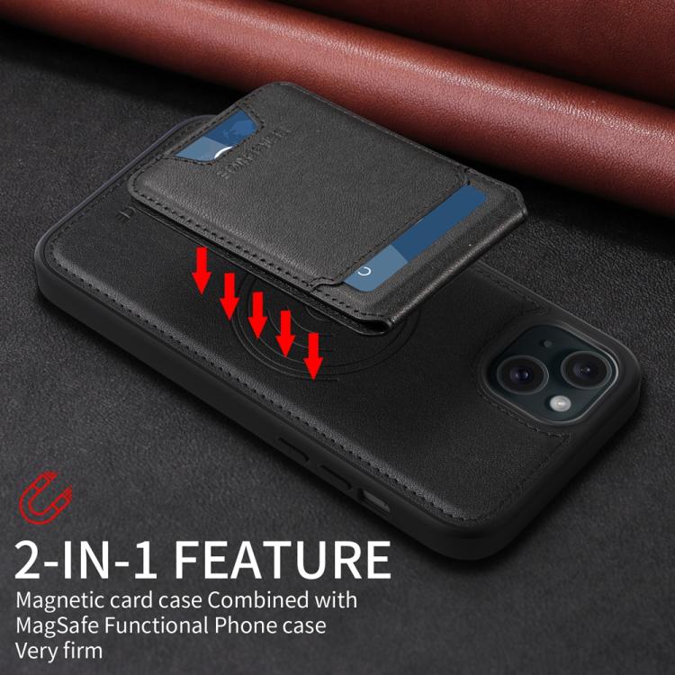 For iPhone 15 Plus BETOPNICE Vertical Flip Detachable MagSafe Wallet Phone Case(Black)