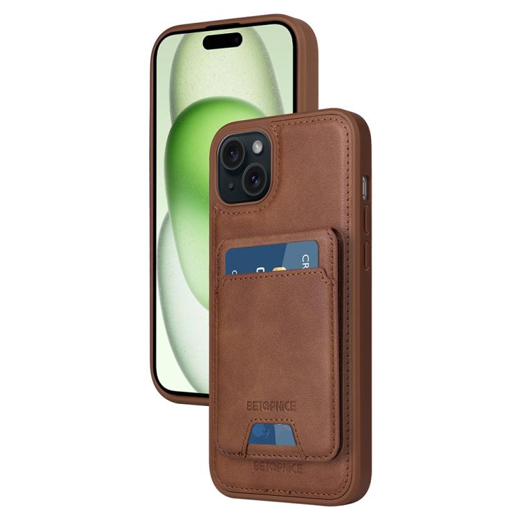 For iPhone 15 Plus BETOPNICE Vertical Flip Detachable MagSafe Wallet Phone Case(Brown)