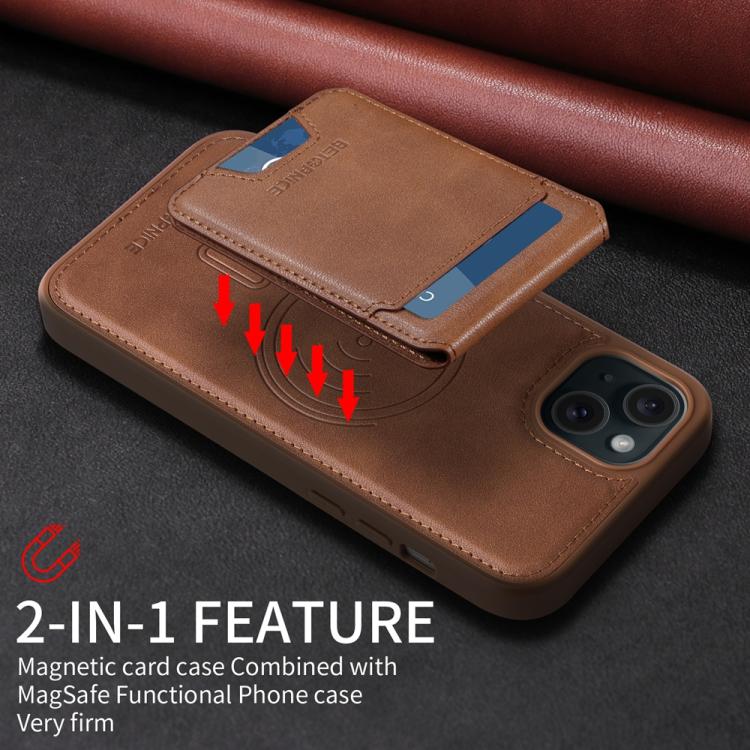 For iPhone 15 Plus BETOPNICE Vertical Flip Detachable MagSafe Wallet Phone Case(Brown)