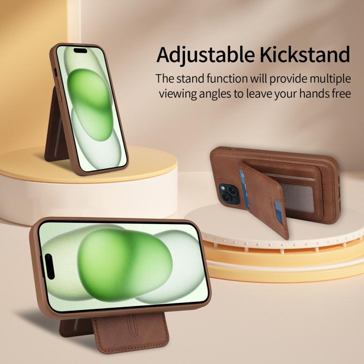 For iPhone 15 Plus BETOPNICE Vertical Flip Detachable MagSafe Wallet Phone Case(Brown)