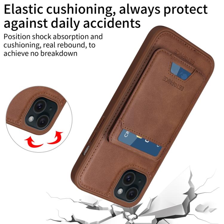 For iPhone 15 Plus BETOPNICE Vertical Flip Detachable MagSafe Wallet Phone Case(Brown)