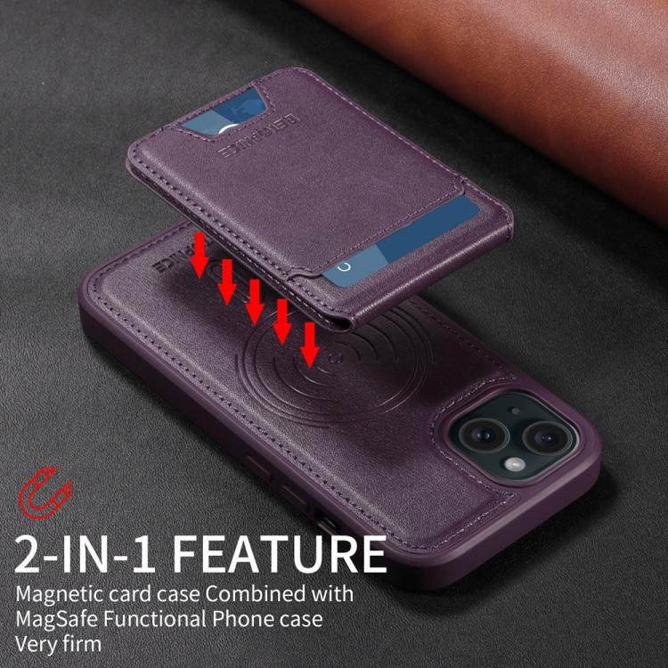 For iPhone 15 BETOPNICE Vertical Flip Detachable MagSafe Wallet Phone Case(Purple)