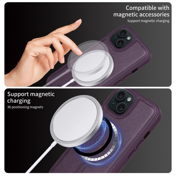 For iPhone 15 BETOPNICE Vertical Flip Detachable MagSafe Wallet Phone Case(Purple)