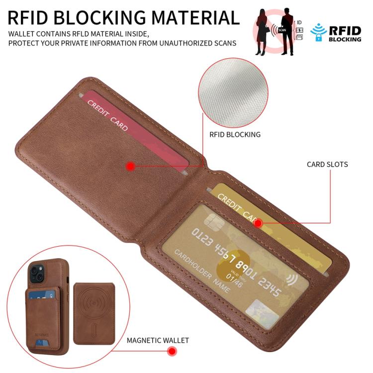 For iPhone 15 BETOPNICE Vertical Flip Detachable MagSafe Wallet Phone Case(Brown)