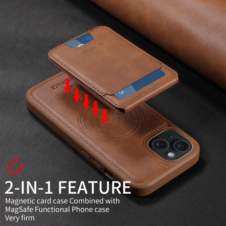 For iPhone 15 BETOPNICE Vertical Flip Detachable MagSafe Wallet Phone Case(Brown)