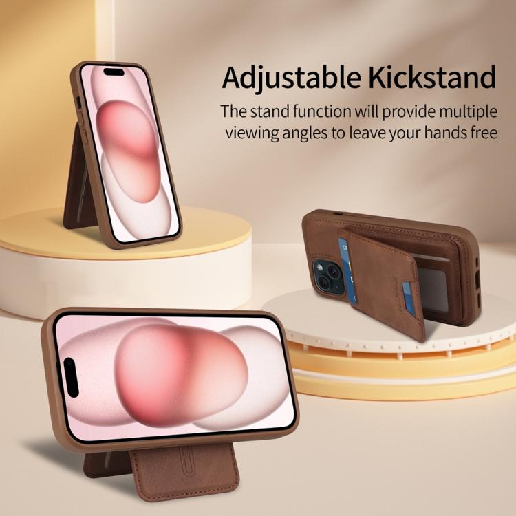 For iPhone 15 BETOPNICE Vertical Flip Detachable MagSafe Wallet Phone Case(Brown)