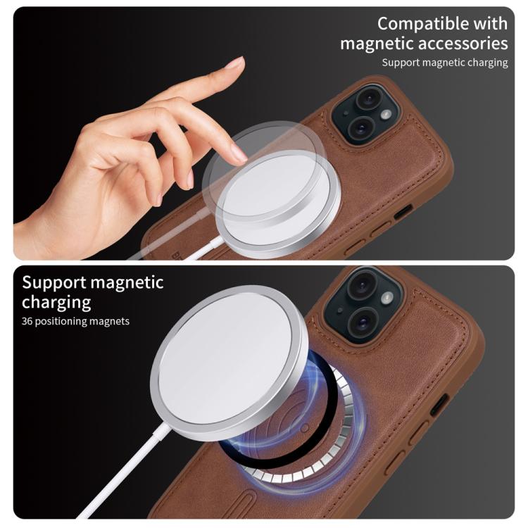 For iPhone 15 BETOPNICE Vertical Flip Detachable MagSafe Wallet Phone Case(Brown)