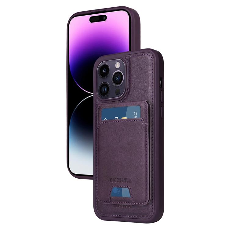 For iPhone 14 Pro Max BETOPNICE Vertical Flip Detachable MagSafe Wallet Phone Case(Purple)