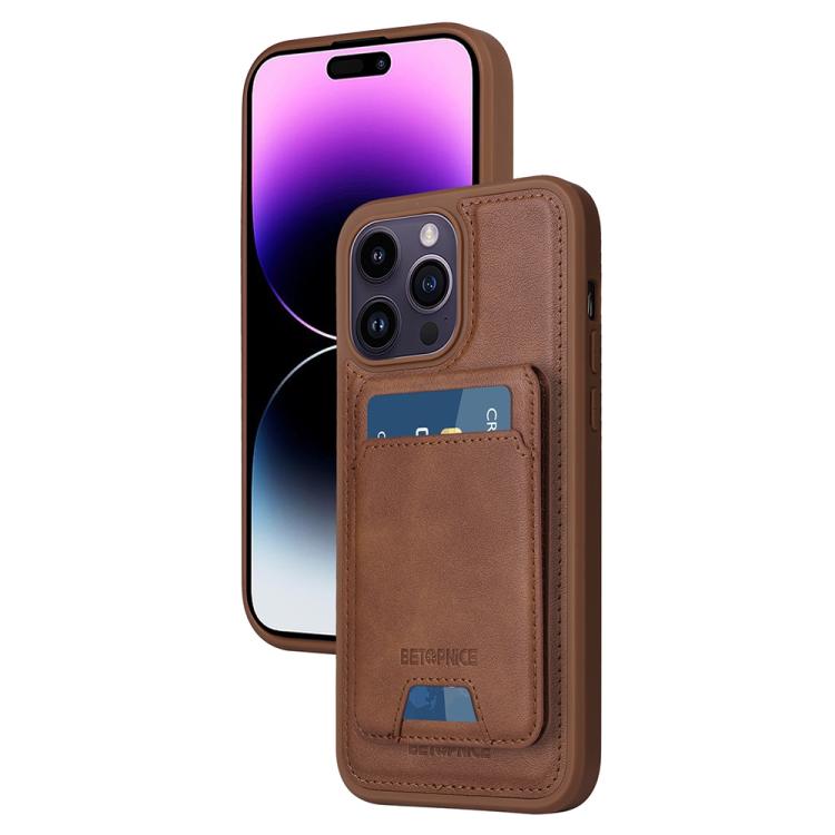 For iPhone 14 Pro Max BETOPNICE Vertical Flip Detachable MagSafe Wallet Phone Case(Brown)