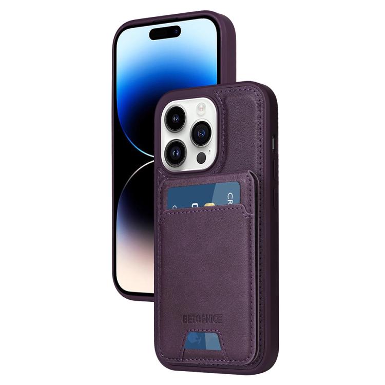 For iPhone 14 Pro BETOPNICE Vertical Flip Detachable MagSafe Wallet Phone Case(Purple)