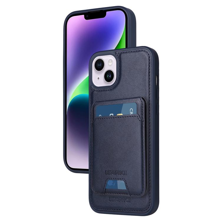 For iPhone 14 Plus BETOPNICE Vertical Flip Detachable MagSafe Wallet Phone Case(Blue)