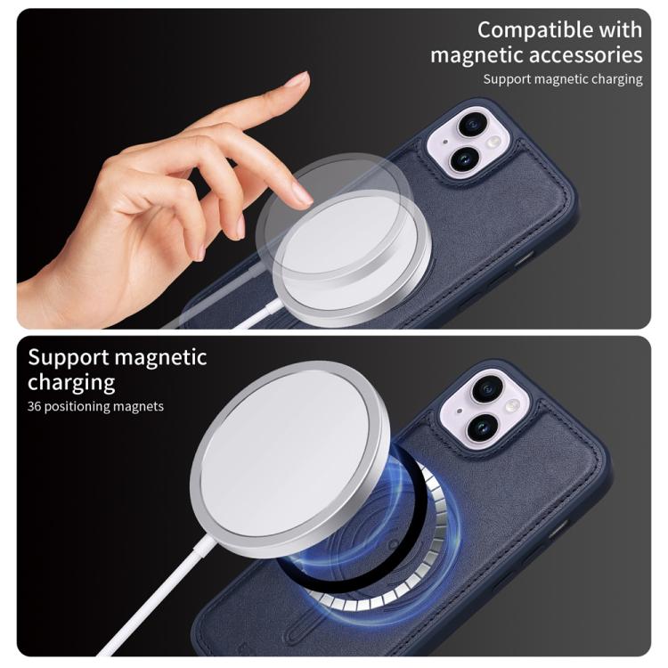For iPhone 14 Plus BETOPNICE Vertical Flip Detachable MagSafe Wallet Phone Case(Blue)