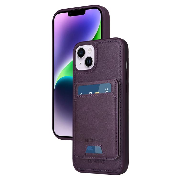 For iPhone 14 Plus BETOPNICE Vertical Flip Detachable MagSafe Wallet Phone Case(Purple)