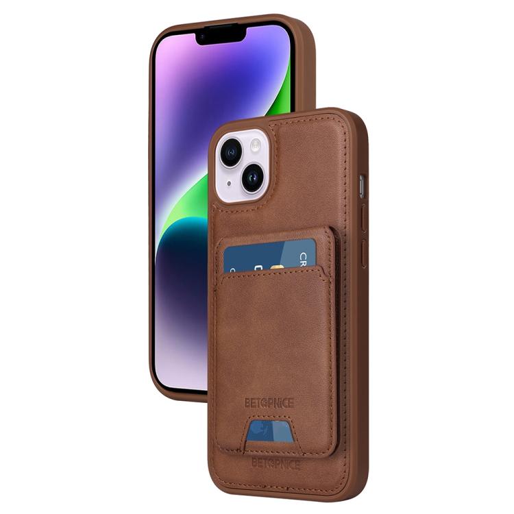 For iPhone 14 Plus BETOPNICE Vertical Flip Detachable MagSafe Wallet Phone Case(Brown)