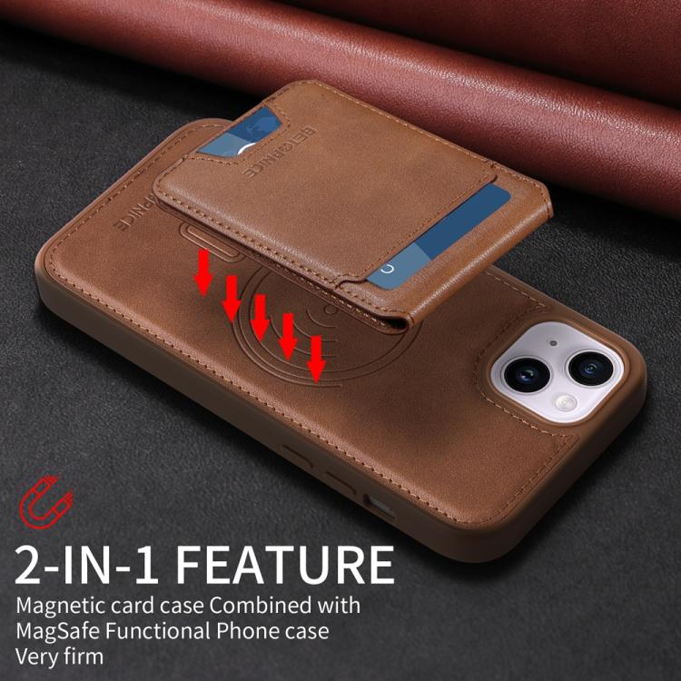 For iPhone 14 Plus BETOPNICE Vertical Flip Detachable MagSafe Wallet Phone Case(Brown)