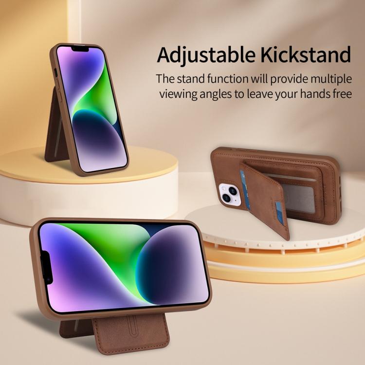 For iPhone 14 Plus BETOPNICE Vertical Flip Detachable MagSafe Wallet Phone Case(Brown)