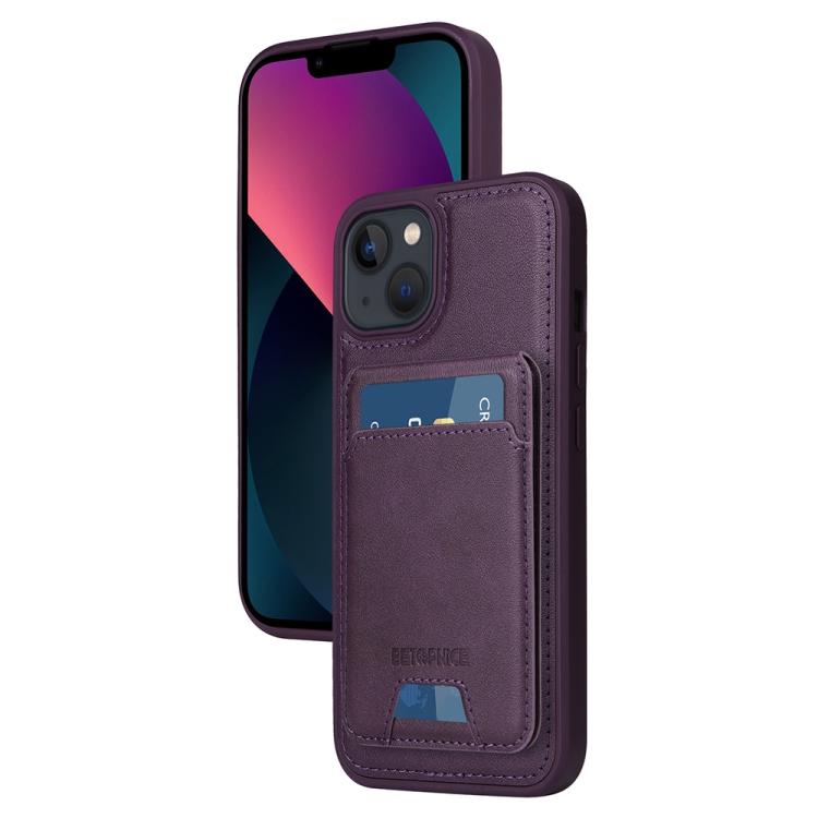 For iPhone 14 / 13 BETOPNICE Vertical Flip Detachable MagSafe Wallet Phone Case(Purple)