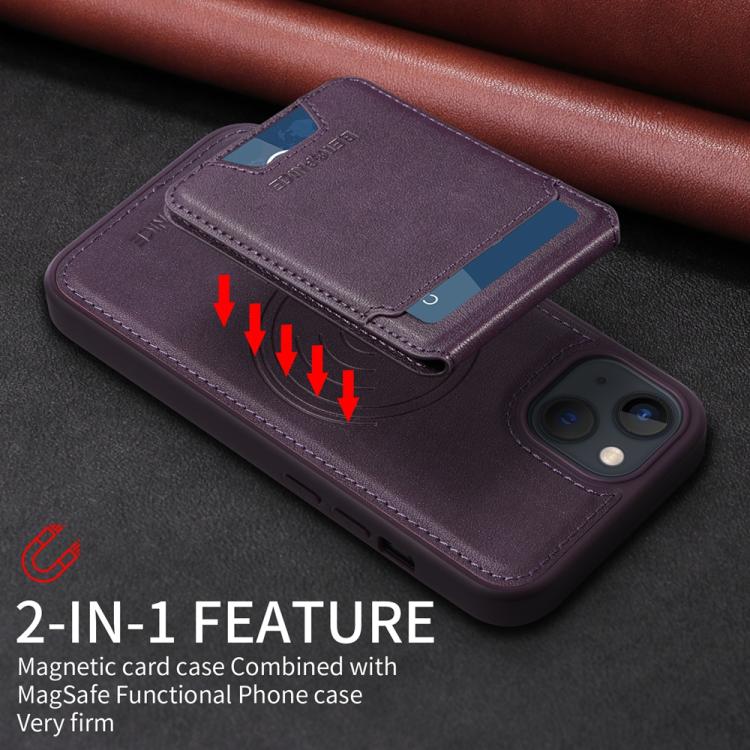 For iPhone 14 / 13 BETOPNICE Vertical Flip Detachable MagSafe Wallet Phone Case(Purple)
