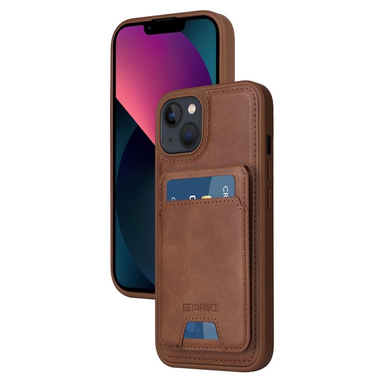 For iPhone 14 / 13 BETOPNICE Vertical Flip Detachable MagSafe Wallet Phone Case(Brown)