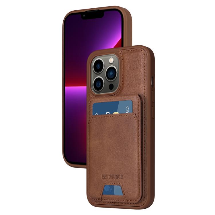 For iPhone 13 Pro BETOPNICE Vertical Flip Detachable MagSafe Wallet Phone Case(Brown)