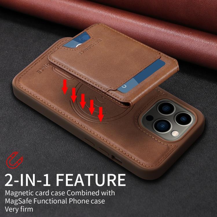 For iPhone 13 Pro BETOPNICE Vertical Flip Detachable MagSafe Wallet Phone Case(Brown)