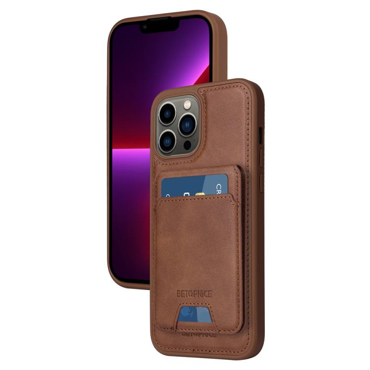 For iPhone 13 Pro Max BETOPNICE Vertical Flip Detachable MagSafe Wallet Phone Case(Brown)