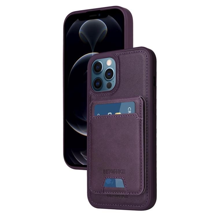 For iPhone 12 Pro Max BETOPNICE Vertical Flip Detachable MagSafe Wallet Phone Case(Purple)