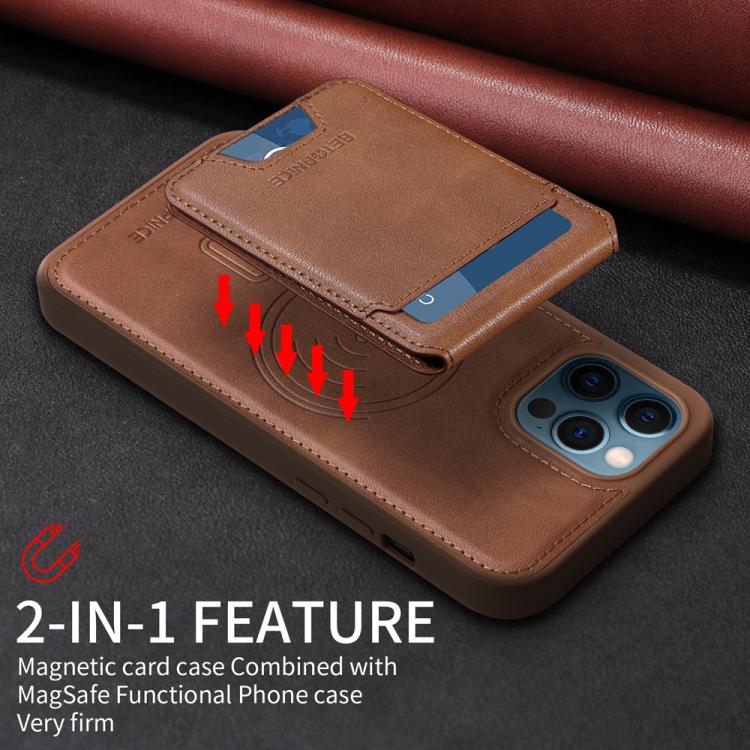 For iPhone 12 Pro Max BETOPNICE Vertical Flip Detachable MagSafe Wallet Phone Case(Brown)