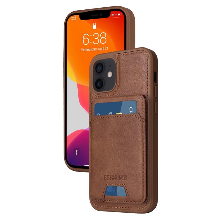 For iPhone 12 / 12 Pro BETOPNICE Vertical Flip Detachable MagSafe Wallet Phone Case(Brown)