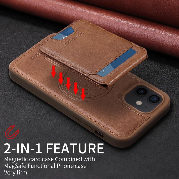 For iPhone 12 / 12 Pro BETOPNICE Vertical Flip Detachable MagSafe Wallet Phone Case(Brown)