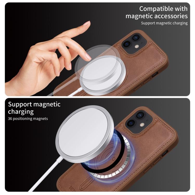 For iPhone 12 / 12 Pro BETOPNICE Vertical Flip Detachable MagSafe Wallet Phone Case(Brown)