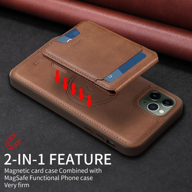 For iPhone 11 Pro Max BETOPNICE Vertical Flip Detachable MagSafe Wallet Phone Case(Brown)