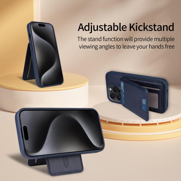 For iPhone 15 Pro BETOPNICE Vertical Flip Detachable MagSafe Wallet Phone Case(Blue)