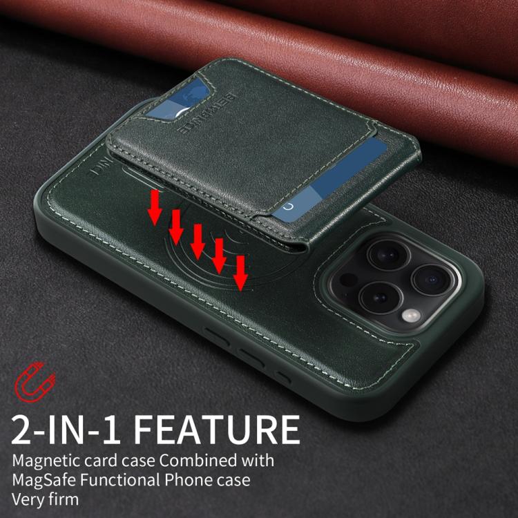 For iPhone 15 Pro BETOPNICE Vertical Flip Detachable MagSafe Wallet Phone Case(Green)
