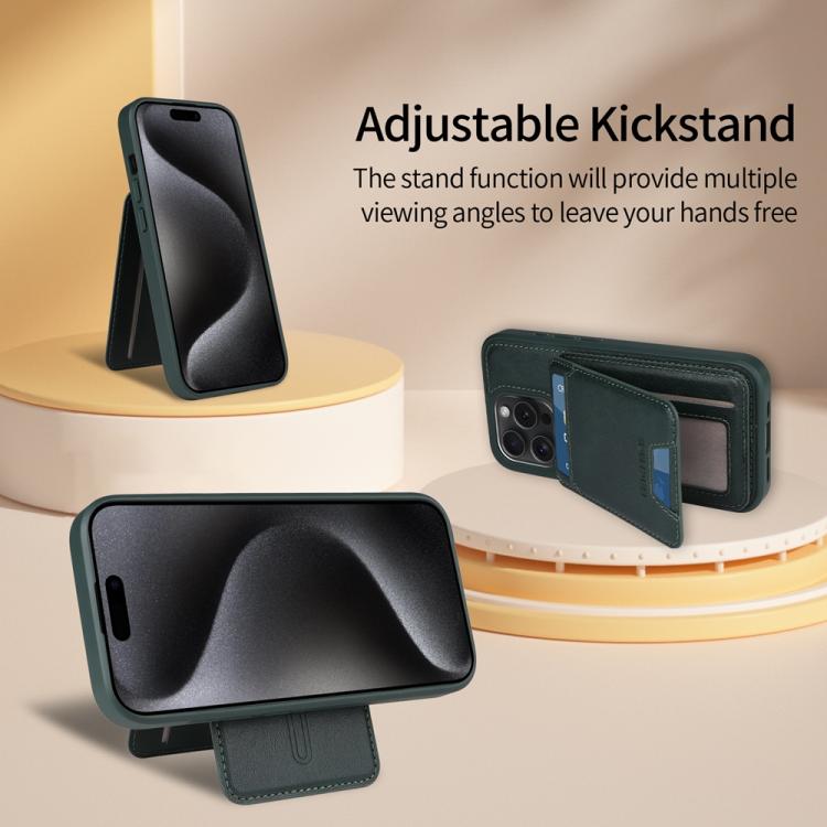 For iPhone 15 Pro BETOPNICE Vertical Flip Detachable MagSafe Wallet Phone Case(Green)