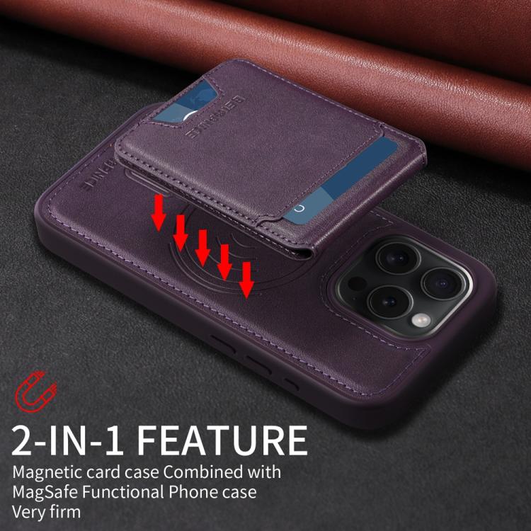 For iPhone 15 Pro BETOPNICE Vertical Flip Detachable MagSafe Wallet Phone Case(Purple)