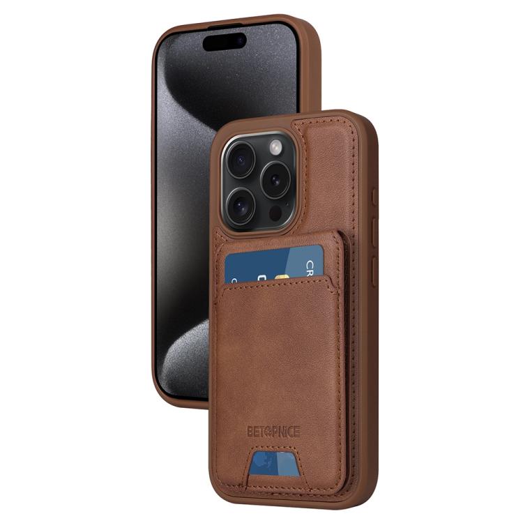 For iPhone 15 Pro BETOPNICE Vertical Flip Detachable MagSafe Wallet Phone Case(Brown)