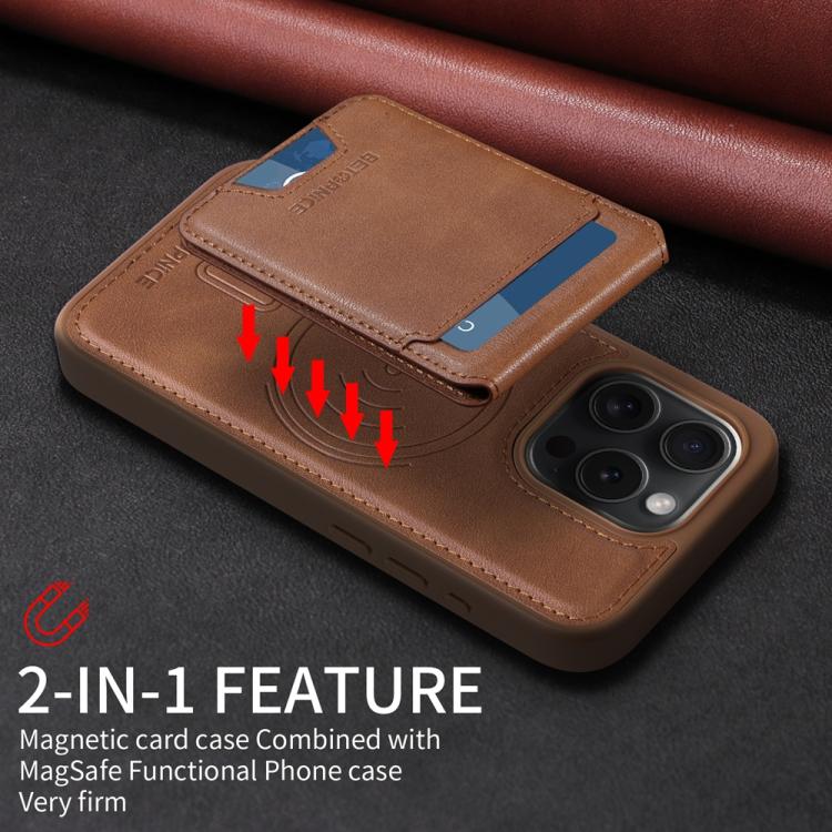 For iPhone 15 Pro BETOPNICE Vertical Flip Detachable MagSafe Wallet Phone Case(Brown)