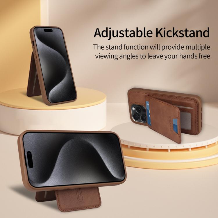 For iPhone 15 Pro BETOPNICE Vertical Flip Detachable MagSafe Wallet Phone Case(Brown)