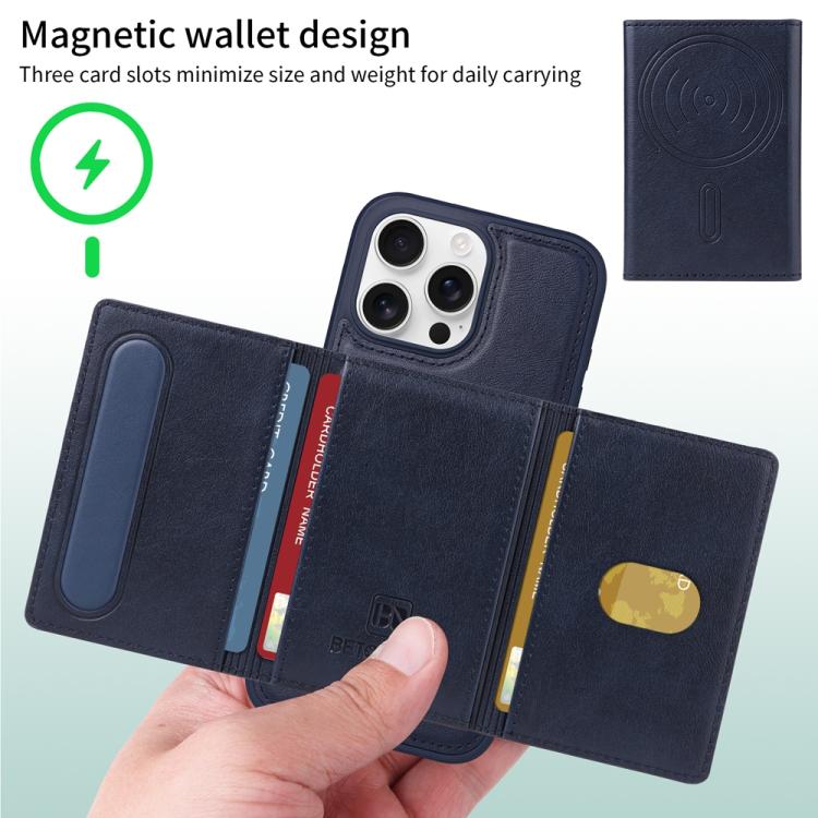 For iPhone 16 Pro Max BETOPNICE Horizontal Flip Detachable MagSafe Wallet Phone Case(Blue)