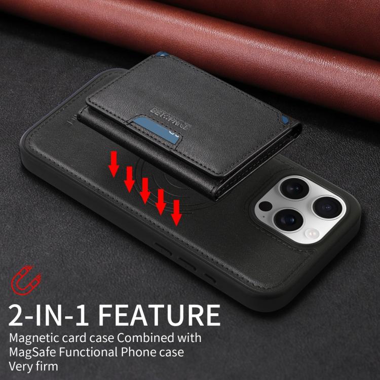 For iPhone 16 Pro Max BETOPNICE Horizontal Flip Detachable MagSafe Wallet Phone Case(Black)