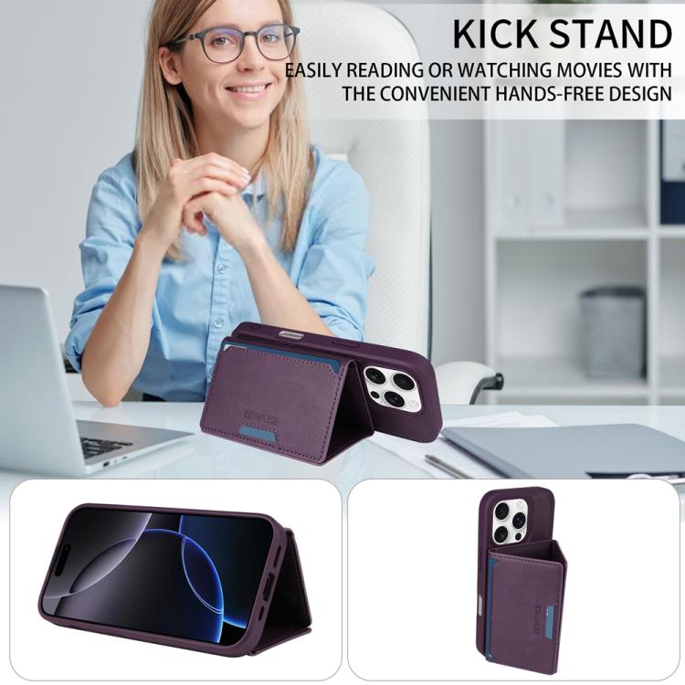 For iPhone 16 Pro BETOPNICE Horizontal Flip Detachable MagSafe Wallet Phone Case(Purple)